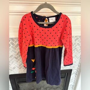 Hanna Andersson Coral Dot Knit Dress with Navy Skirt